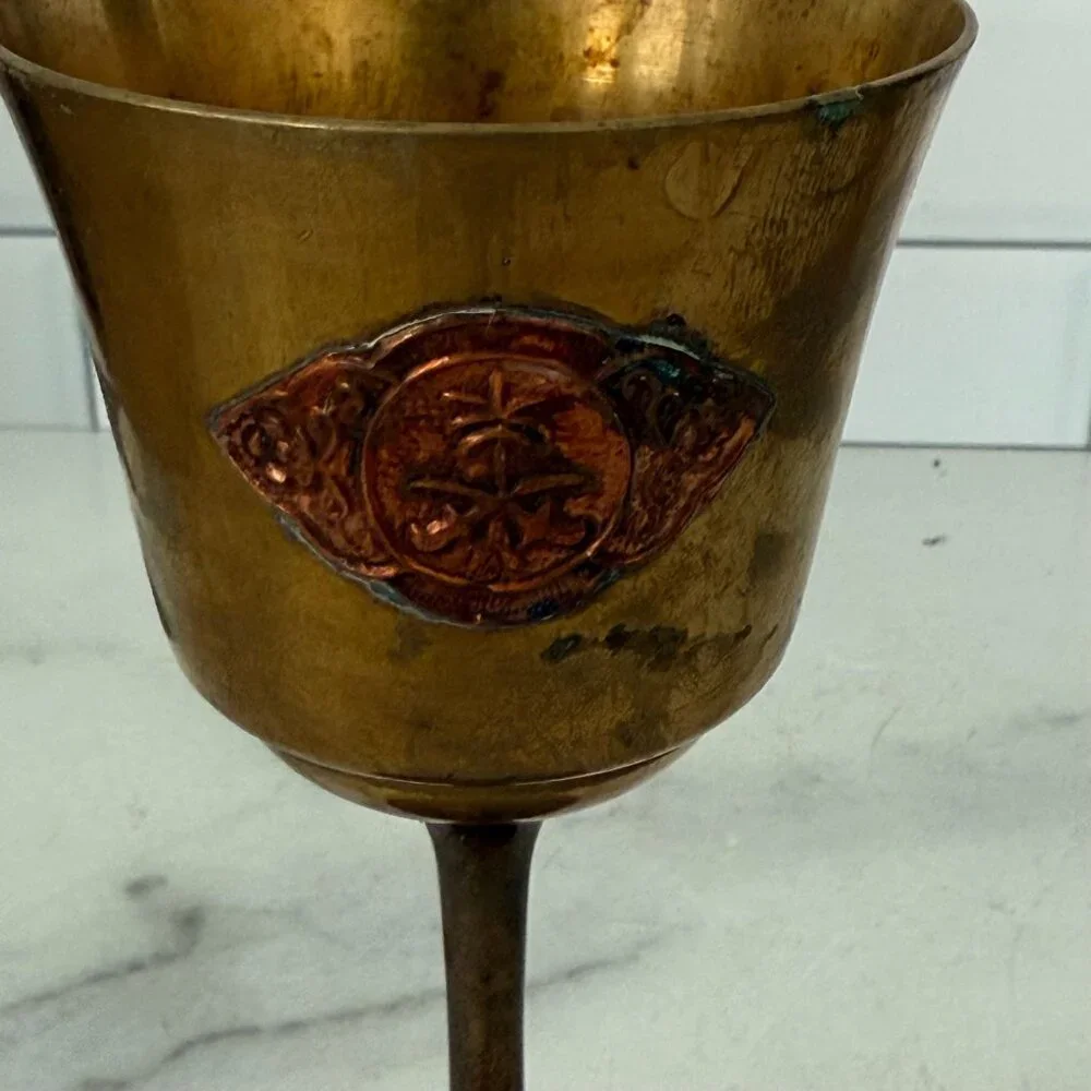 Vintage Brass Goblets With Etched Design Set Of 4